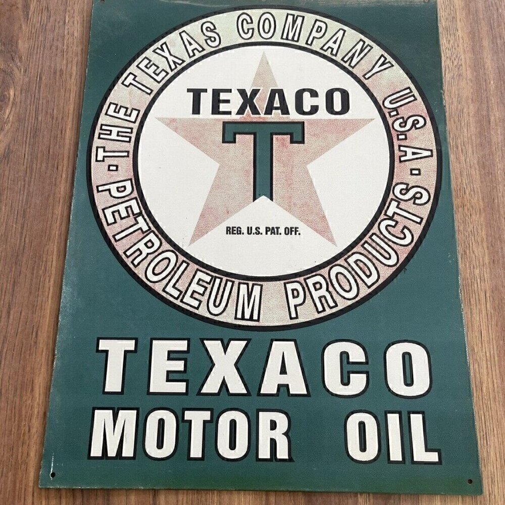 Vintage Texaco Motor Oil Sign Texas Gasoline Petroleum LARGE Gas Sign 12x16 USA
